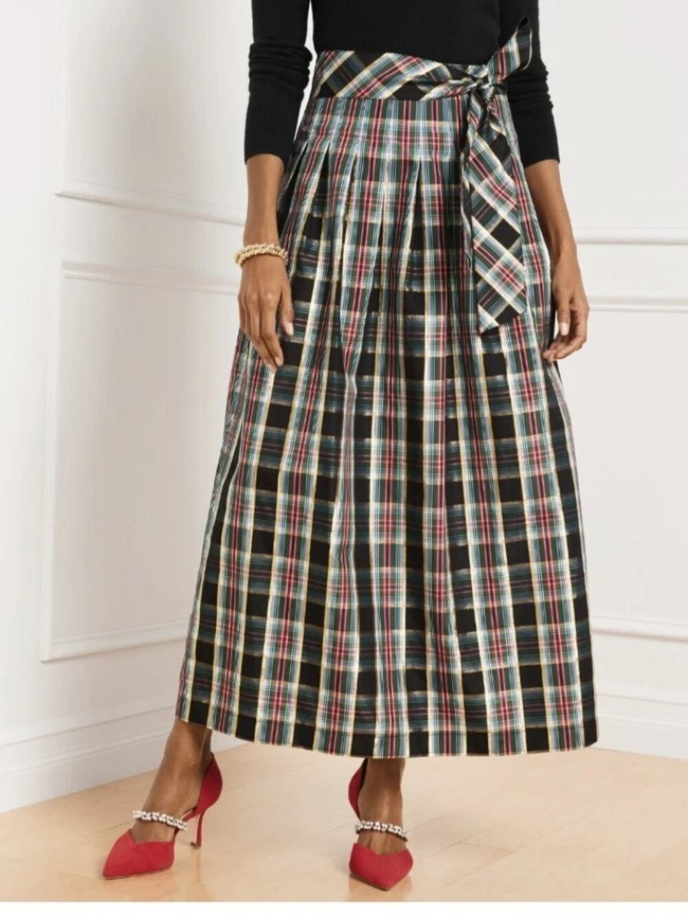 NWT $159 Talbots metallic taffeta patio skirt celebrate plaid holiday size 6 P